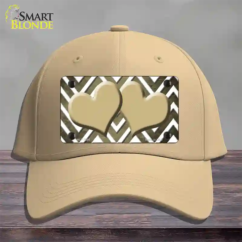 Gold White Hearts Chevron Oil Rubbed Novelty License Plate Hat Cotton / Khaki