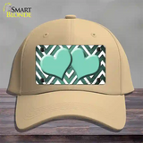 Mint White Hearts Chevron Oil Rubbed Novelty License Plate Hat Cotton / Khaki