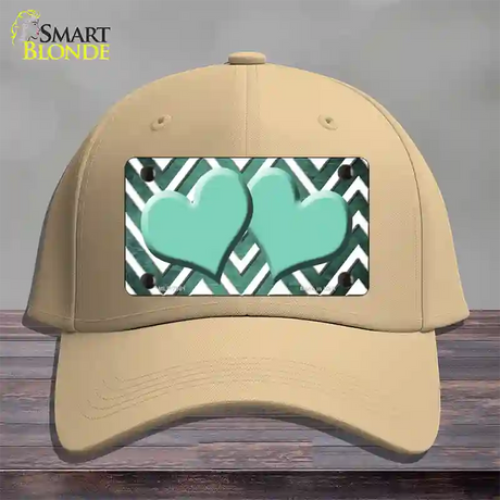 Mint White Hearts Chevron Oil Rubbed Novelty License Plate Hat Cotton / Khaki