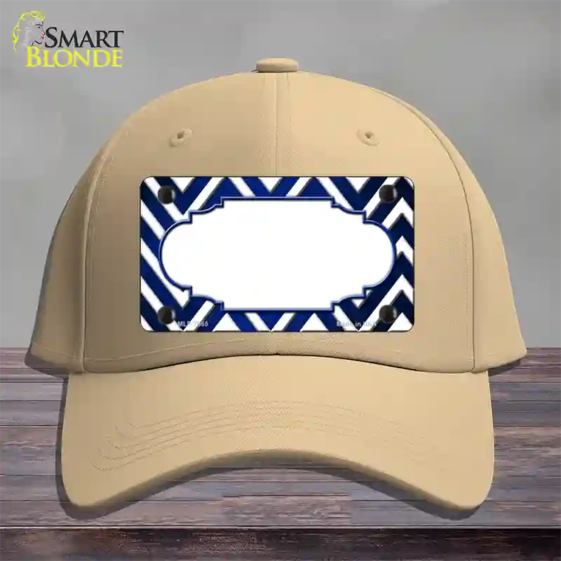 Blue White Chevron Scallop Oil Rubbed Novelty License Plate Hat Cotton / Khaki