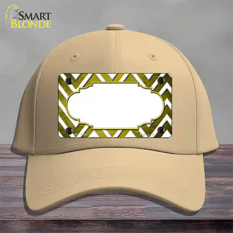 Yellow White Chevron Scallop Oil Rubbed Novelty License Plate Hat Cotton / Khaki