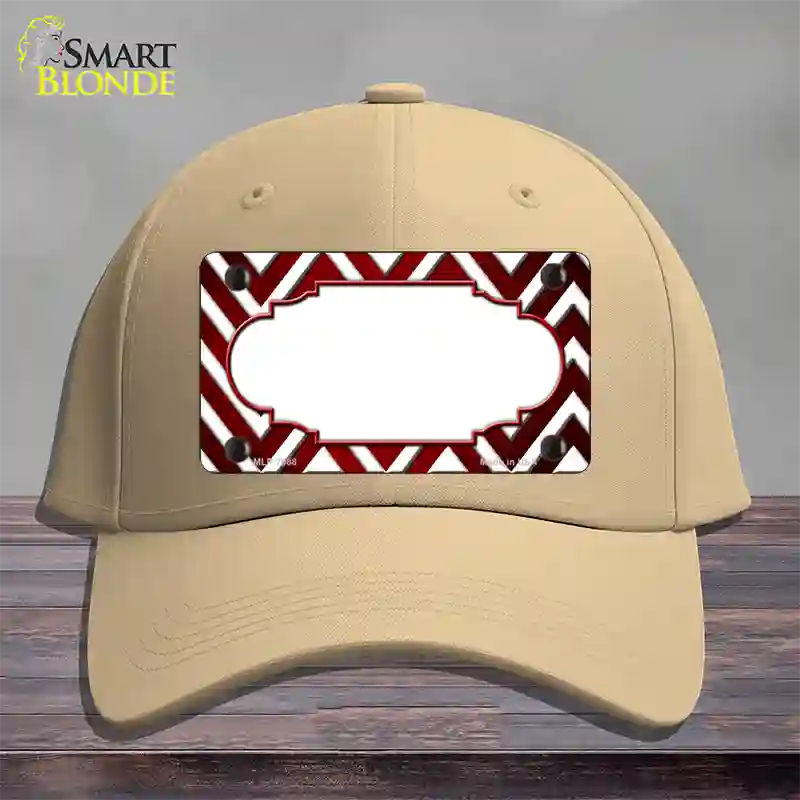 Red White Chevron Scallop Oil Rubbed Novelty License Plate Hat Cotton / Khaki