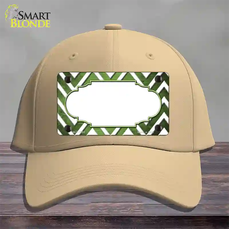 Lime Green White Chevron Scallop Oil Rubbed Novelty License Plate Hat Cotton / Khaki