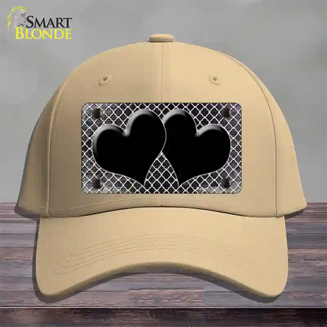 Black White Quatrefoil Hearts Oil Rubbed Novelty License Plate Hat Cotton / Khaki