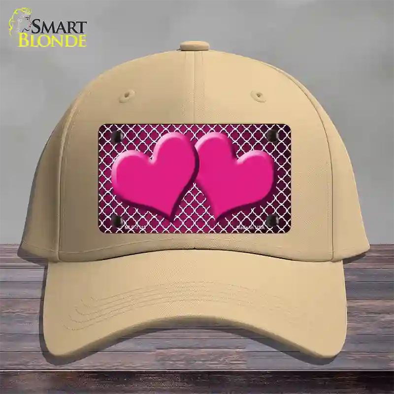 Pink White Quatrefoil Hearts Oil Rubbed Novelty License Plate Hat Cotton / Khaki