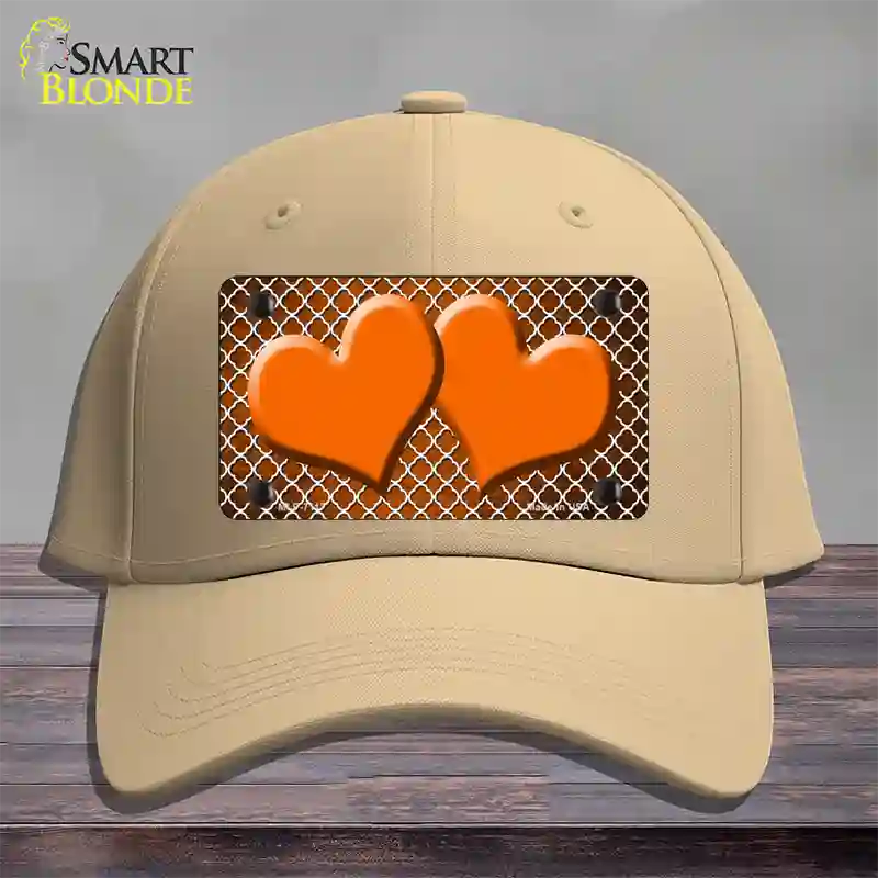 Orange White Quatrefoil Hearts Oil Rubbed Novelty License Plate Hat Cotton / Khaki