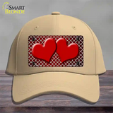 Red White Quatrefoil Hearts Oil Rubbed Novelty License Plate Hat Cotton / Khaki