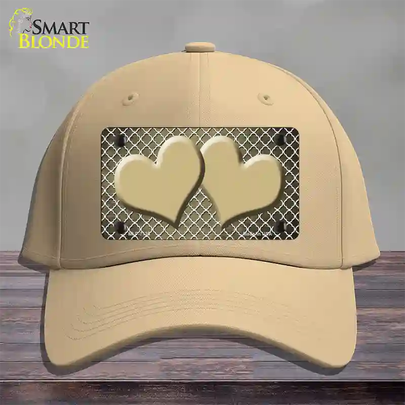 Gold White Quatrefoil Hearts Oil Rubbed Novelty License Plate Hat Cotton / Khaki