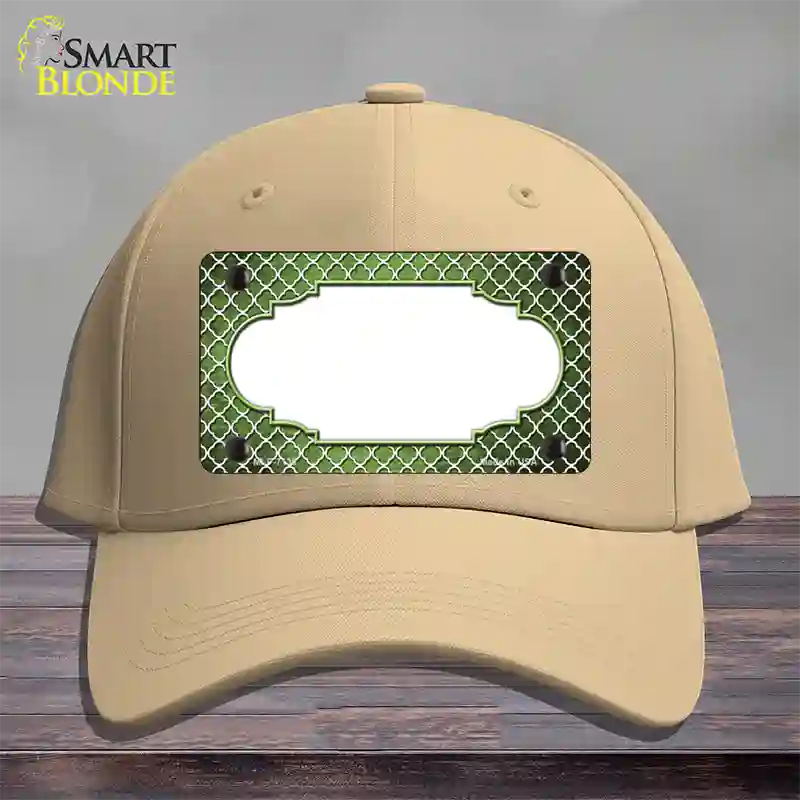 Lime Green White Quatrefoil Scallop Oil Rubbed Novelty License Plate Hat Cotton / Khaki