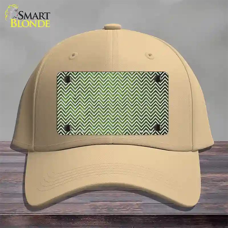 Lime Green White Small Chevron Oil Rubbed Novelty License Plate Hat Cotton / Khaki