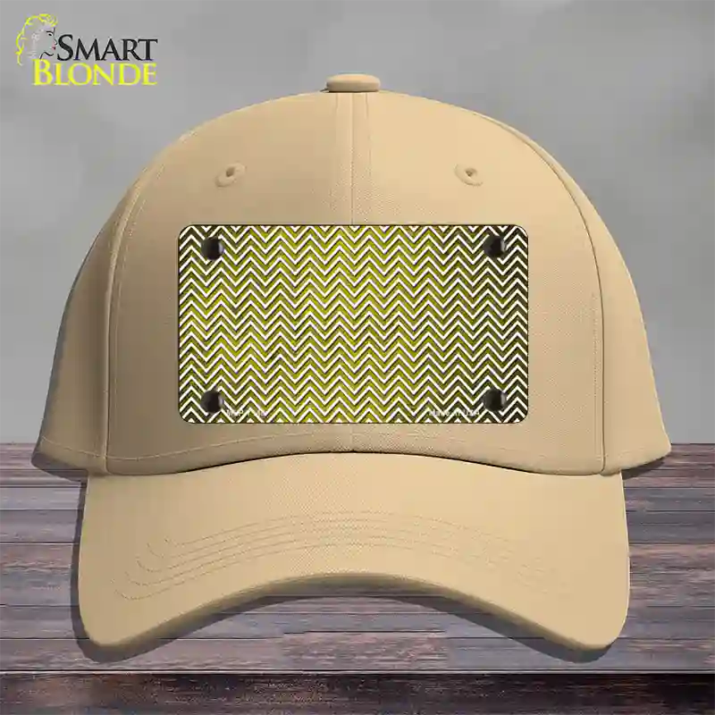 Yellow White Small Chevron Oil Rubbed Novelty License Plate Hat Cotton / Khaki