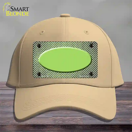 Lime Green White Small Chevron Oval Oil Rubbed Novelty License Plate Hat Cotton / Khaki