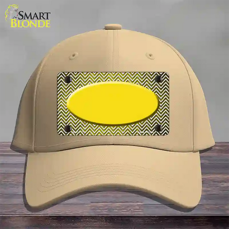 Yellow White Small Chevron Oval Oil Rubbed Novelty License Plate Hat Cotton / Khaki