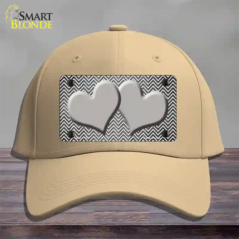 Gray White Small Chevron Hearts Oil Rubbed Novelty License Plate Hat Cotton / Khaki