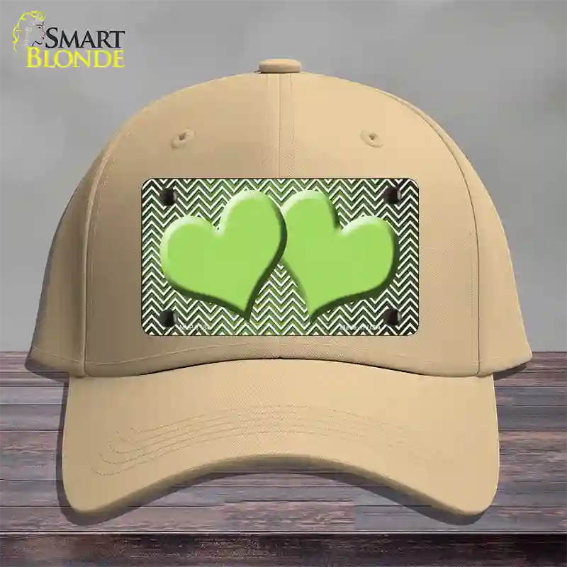 Lime Green White Small Chevron Hearts Oil Rubbed Novelty License Plate Hat Cotton / Khaki