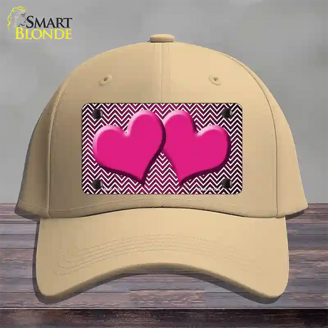 Pink White Small Chevron Hearts Oil Rubbed Novelty License Plate Hat Cotton / Khaki