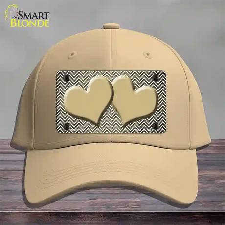 Gold White Small Chevron Hearts Oil Rubbed Novelty License Plate Hat Cotton / Khaki