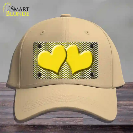 Yellow White Small Chevron Hearts Oil Rubbed Novelty License Plate Hat Cotton / Khaki