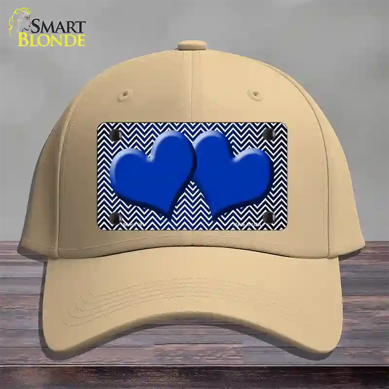 Blue White Small Chevron Hearts Oil Rubbed Novelty License Plate Hat Cotton / Khaki