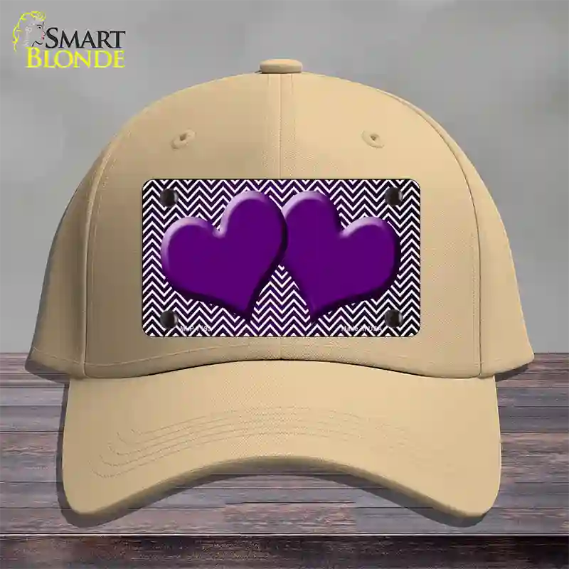 Purple White Small Chevron Hearts Oil Rubbed Novelty License Plate Hat Cotton / Khaki