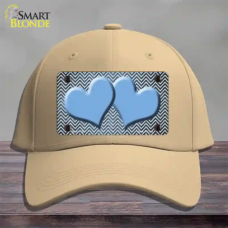 Light Blue White Small Chevron Hearts Oil Rubbed Novelty License Plate Hat Cotton / Khaki