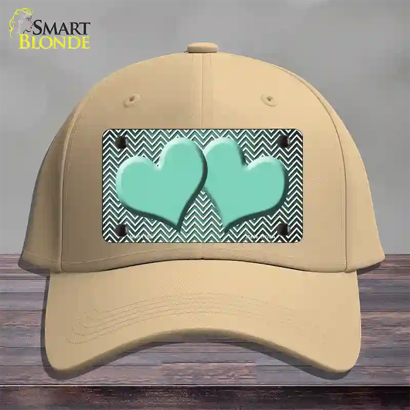 Mint White Small Chevron Hearts Oil Rubbed Novelty License Plate Hat Cotton / Khaki