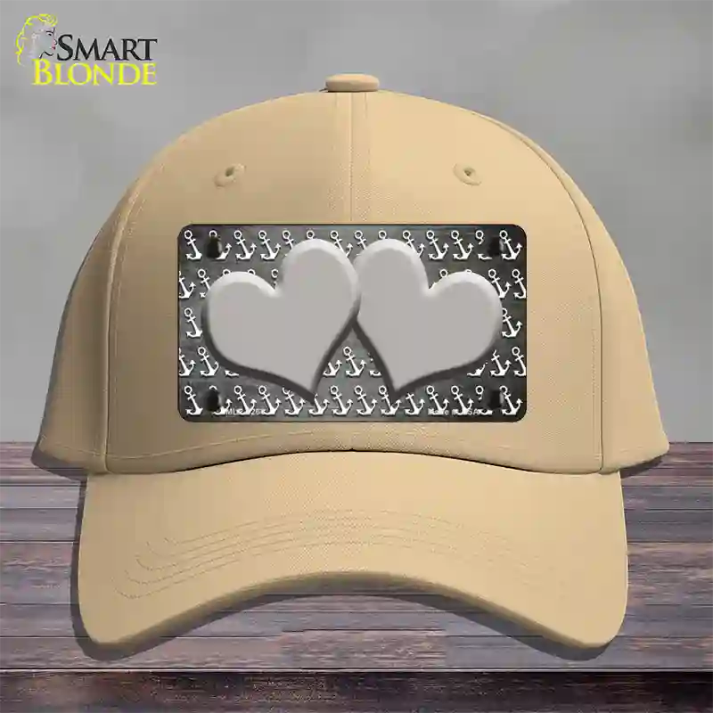 Gray White Anchor Hearts Oil Rubbed Novelty License Plate Hat Cotton / Khaki