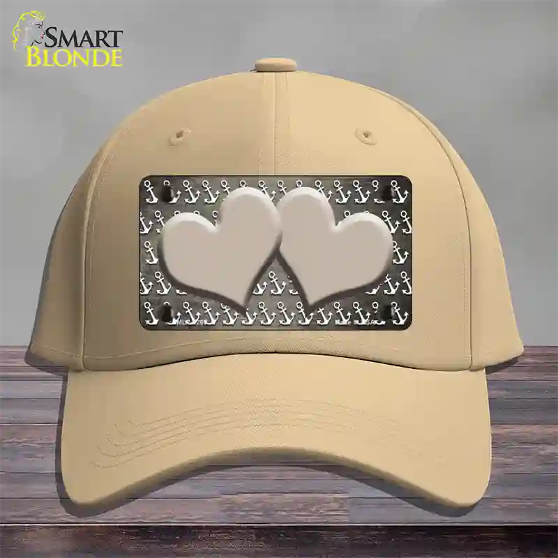 Tan White Anchor Hearts Oil Rubbed Novelty License Plate Hat Cotton / Khaki