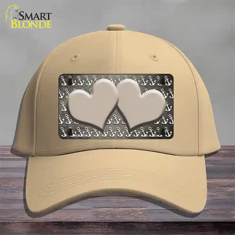 Tan White Anchor Hearts Oil Rubbed Novelty License Plate Hat Cotton / Khaki