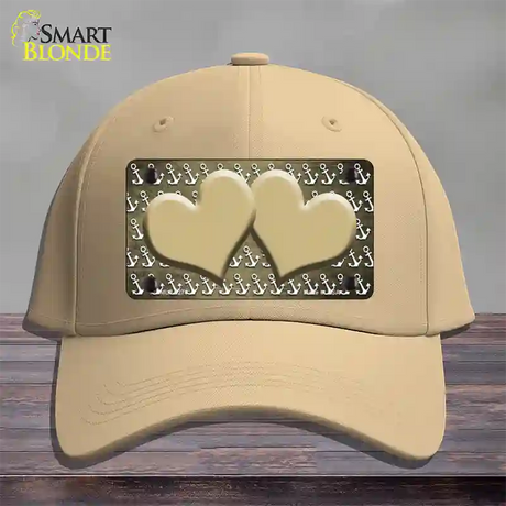 Gold White Anchor Hearts Oil Rubbed Novelty License Plate Hat Cotton / Khaki