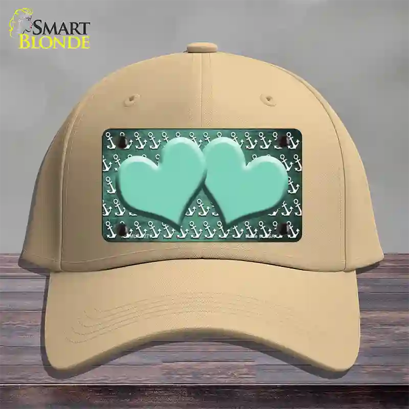 Mint White Anchor Hearts Oil Rubbed Novelty License Plate Hat Cotton / Khaki