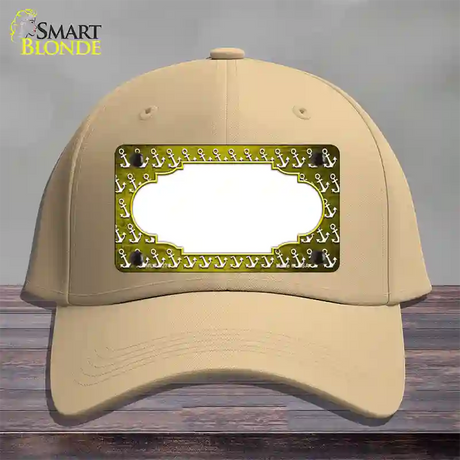 Yellow White Anchor Scallop Oil Rubbed Novelty License Plate Hat Cotton / Khaki