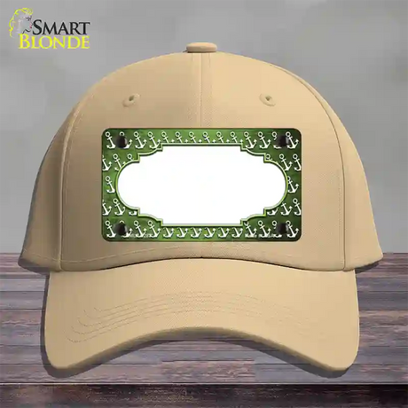 Lime Green White Anchor Scallop Oil Rubbed Novelty License Plate Hat Cotton / Khaki