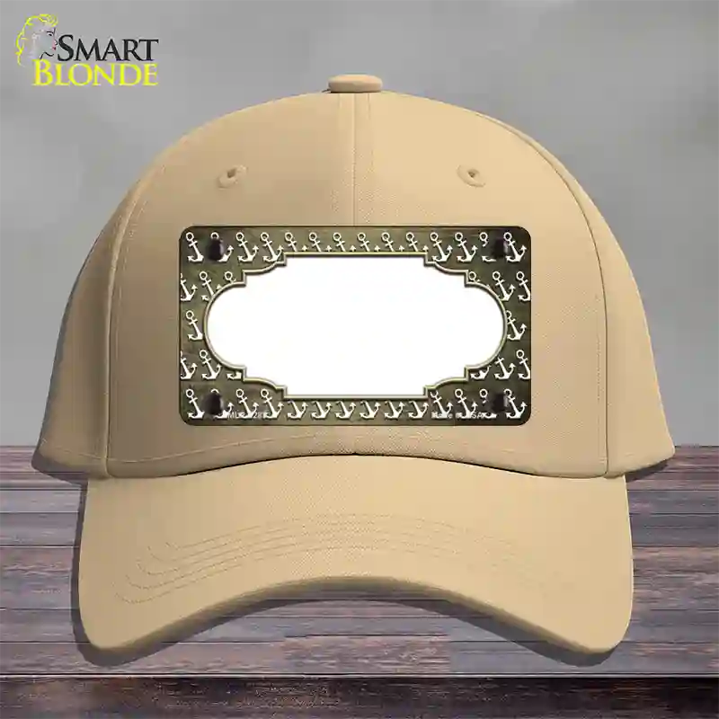 Gold White Anchor Scallop Oil Rubbed Novelty License Plate Hat Cotton / Khaki