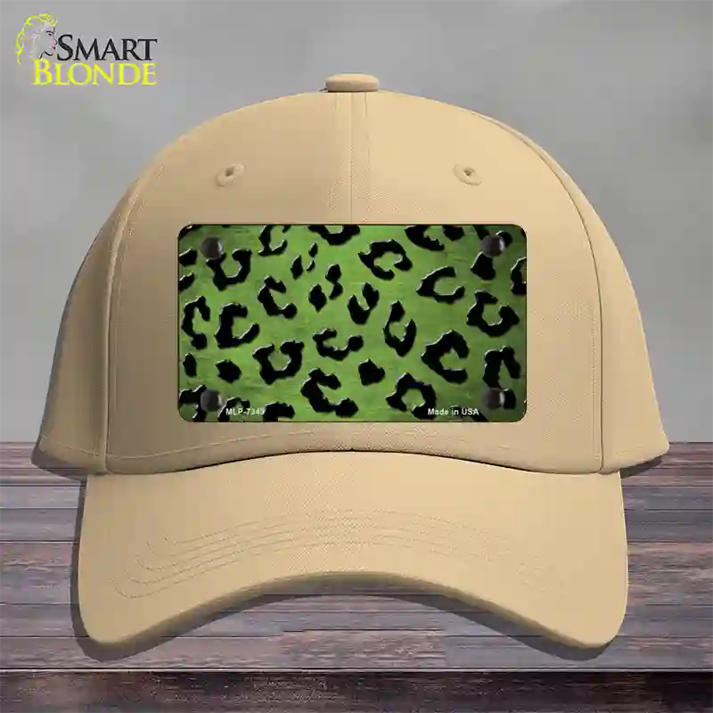 Lime Green Black Cheetah Oil Rubbed Novelty License Plate Hat Cotton / Khaki