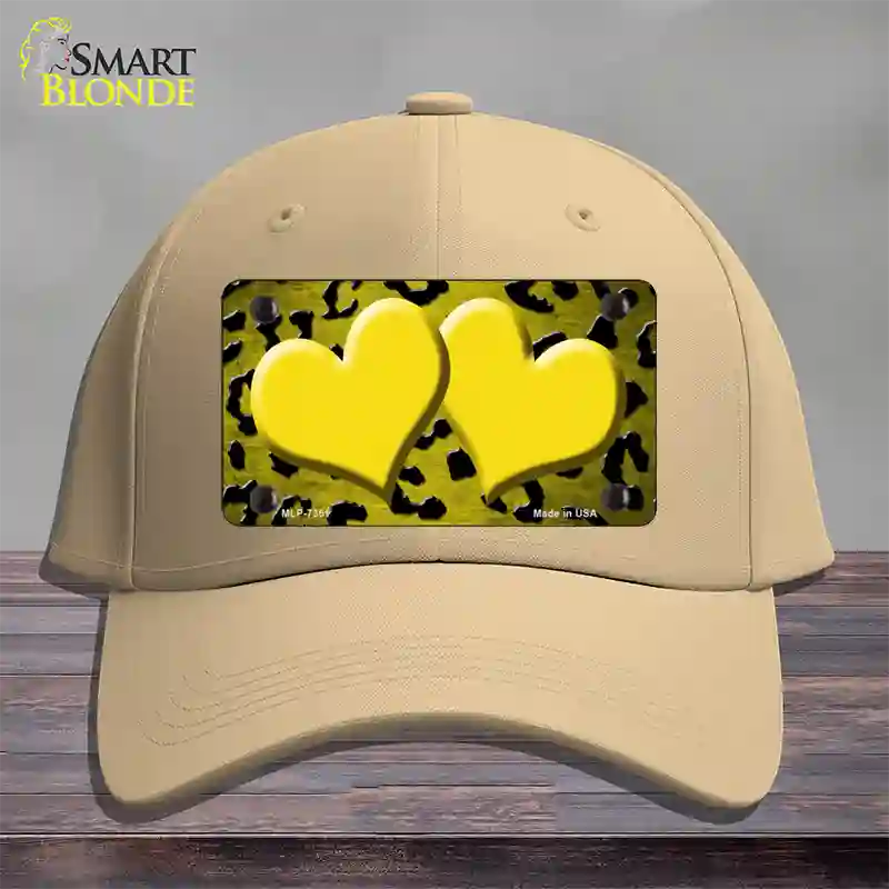 Yellow Black Cheetah Hearts Oil Rubbed Novelty License Plate Hat Cotton / Khaki