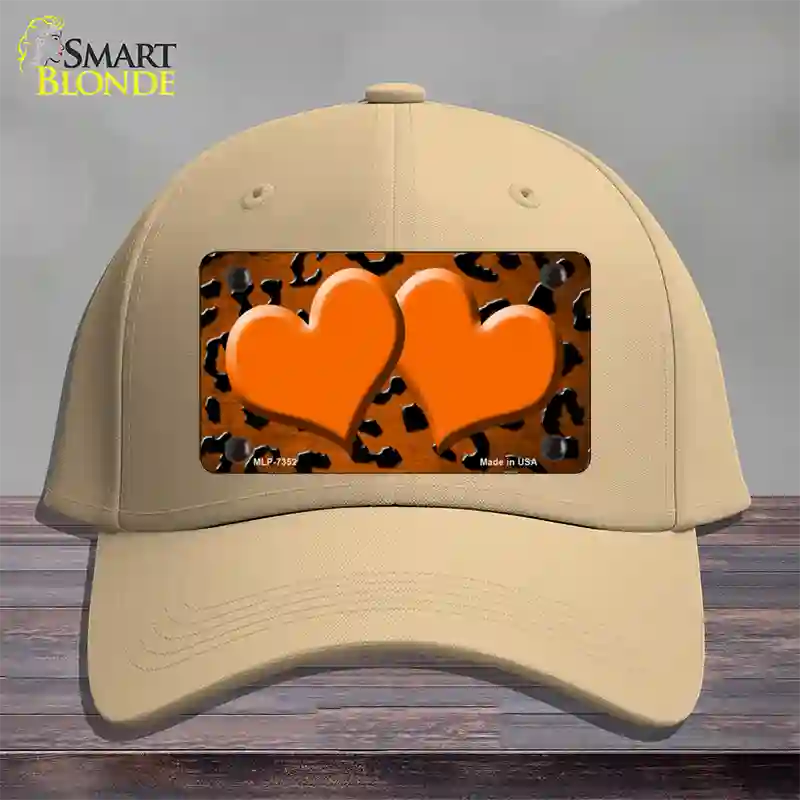 Orange Black Cheetah Hearts Oil Rubbed Novelty License Plate Hat Cotton / Khaki