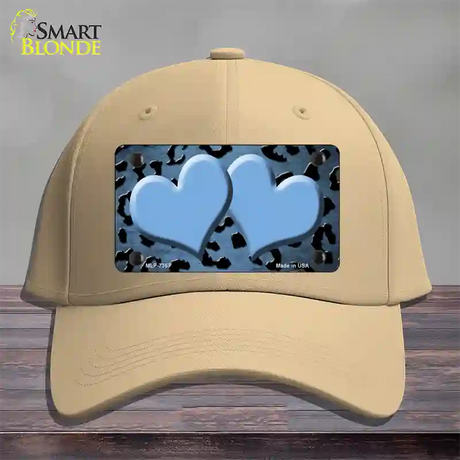 Light Blue Black Cheetah Hearts Oil Rubbed Novelty License Plate Hat Cotton / Khaki