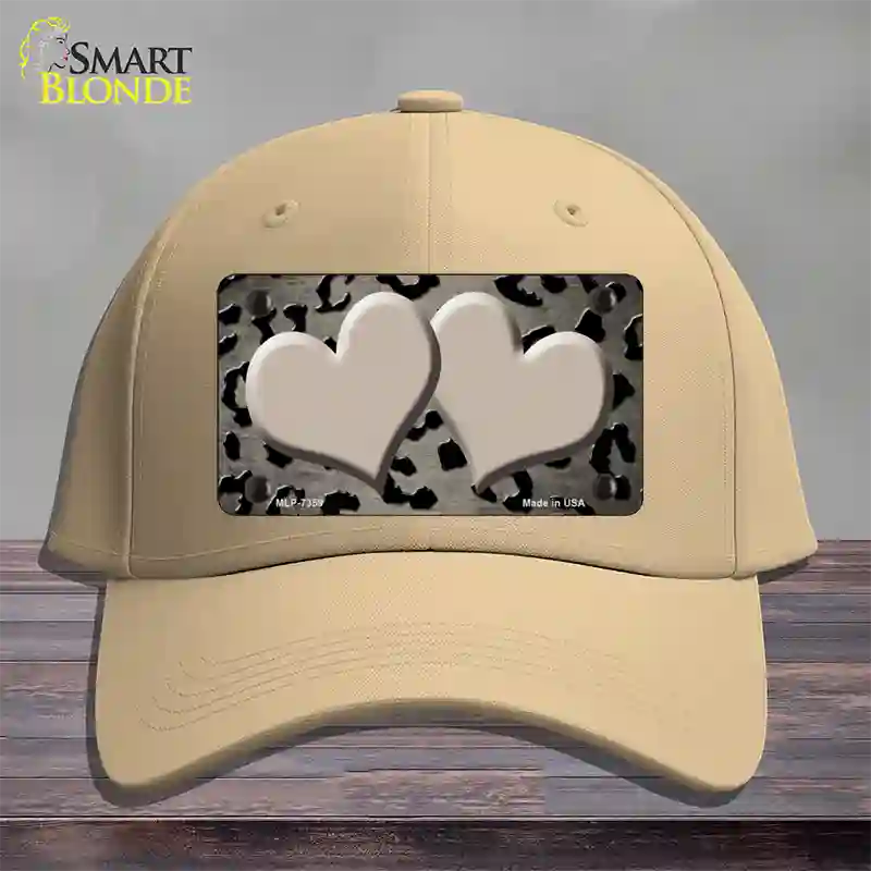 Tan Black Cheetah Hearts Oil Rubbed Novelty License Plate Hat Cotton / Khaki