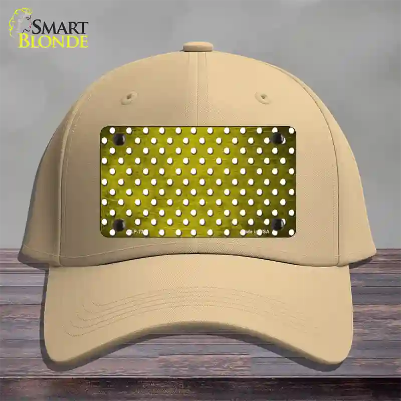 Yellow White Small Dots Oil Rubbed Novelty License Plate Hat Cotton / Khaki