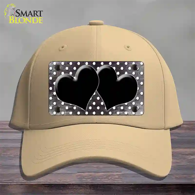 Black White Small Dots Hearts Oil Rubbed Novelty License Plate Hat Cotton / Khaki