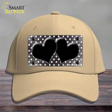 Black White Small Dots Hearts Oil Rubbed Novelty License Plate Hat Cotton / Khaki