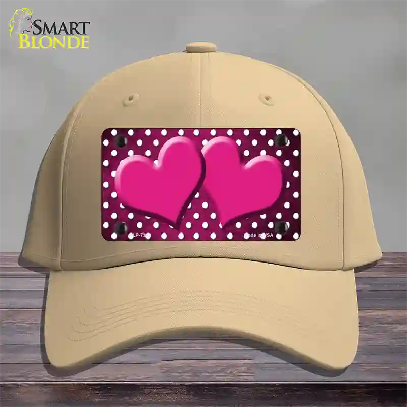 Pink White Small Dots Hearts Oil Rubbed Novelty License Plate Hat Cotton / Khaki