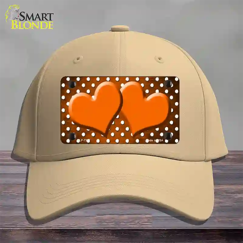 Orange White Small Dots Hearts Oil Rubbed Novelty License Plate Hat Cotton / Khaki