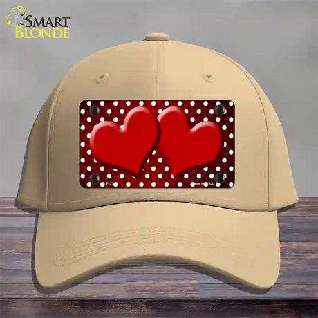 Red White Small Dots Hearts Oil Rubbed Novelty License Plate Hat Cotton / Khaki