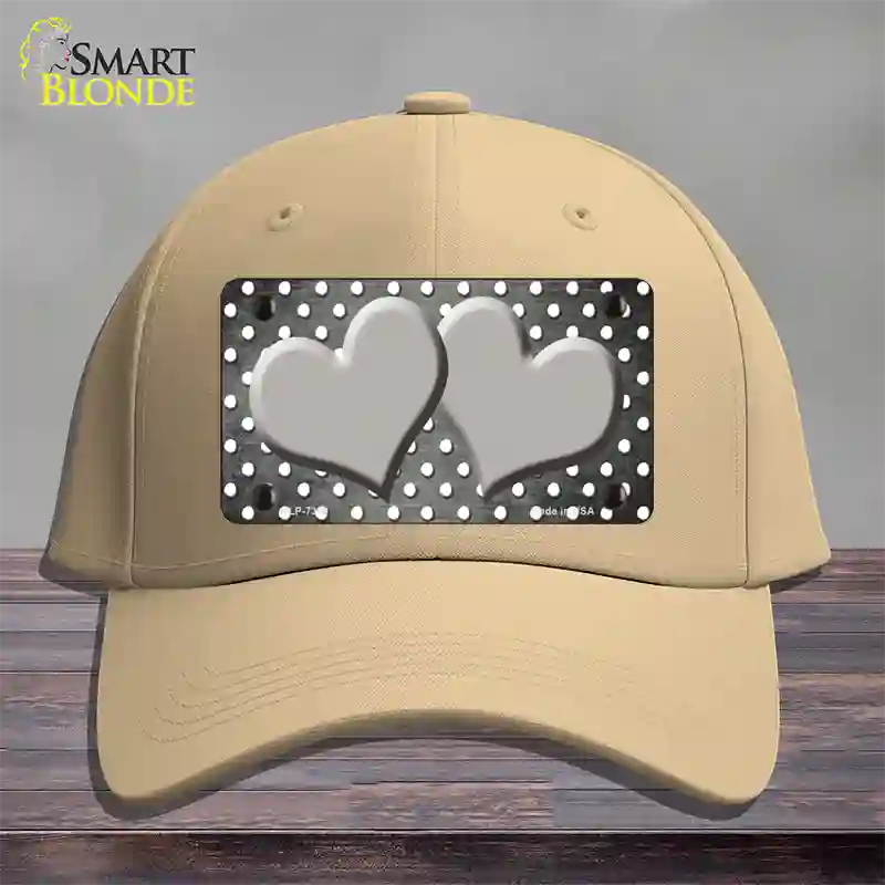 Gray White Small Dots Hearts Oil Rubbed Novelty License Plate Hat Cotton / Khaki