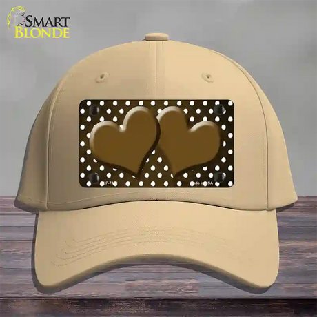 Brown White Small Dots Hearts Oil Rubbed Novelty License Plate Hat Cotton / Khaki