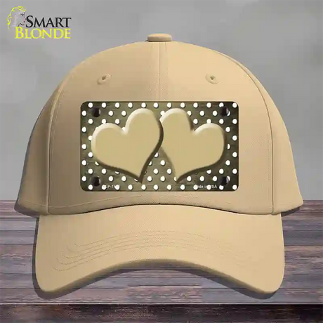 Gold White Small Dots Hearts Oil Rubbed Novelty License Plate Hat Cotton / Khaki