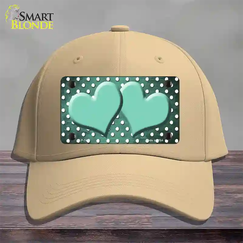 Mint White Small Dots Hearts Oil Rubbed Novelty License Plate Hat Cotton / Khaki