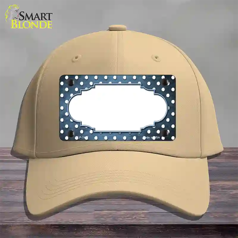 Light Blue White Small Dots Scallop Oil Rubbed Novelty License Plate Hat Cotton / Khaki